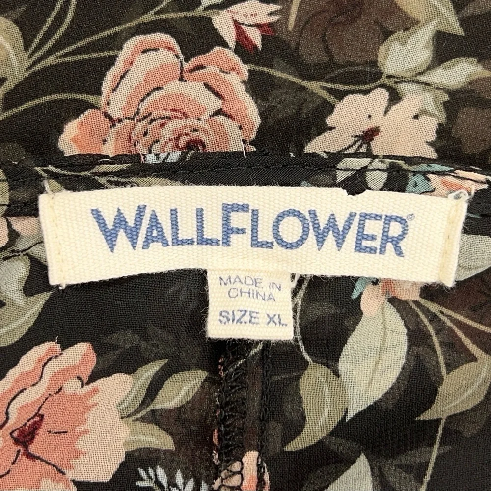CL WALLFLOWER BLACK PINK KIMONO BLOUSE TOP OPEN FRONT FLOWY